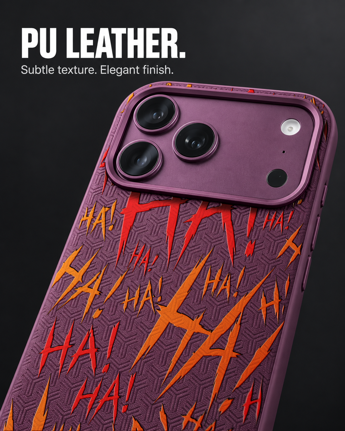 JOKESTER VERMILLON LeatherX case in Plum, representative iPhone Pro-style template, view 3