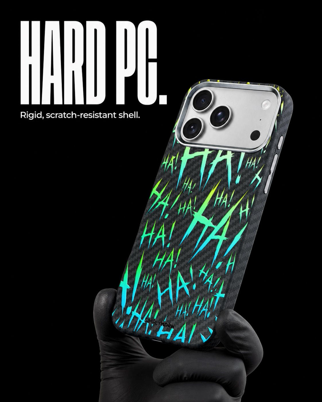 Jokester Aigue-Marine: aquamarine scattered HA brush lettering on the Carbon case, view 3