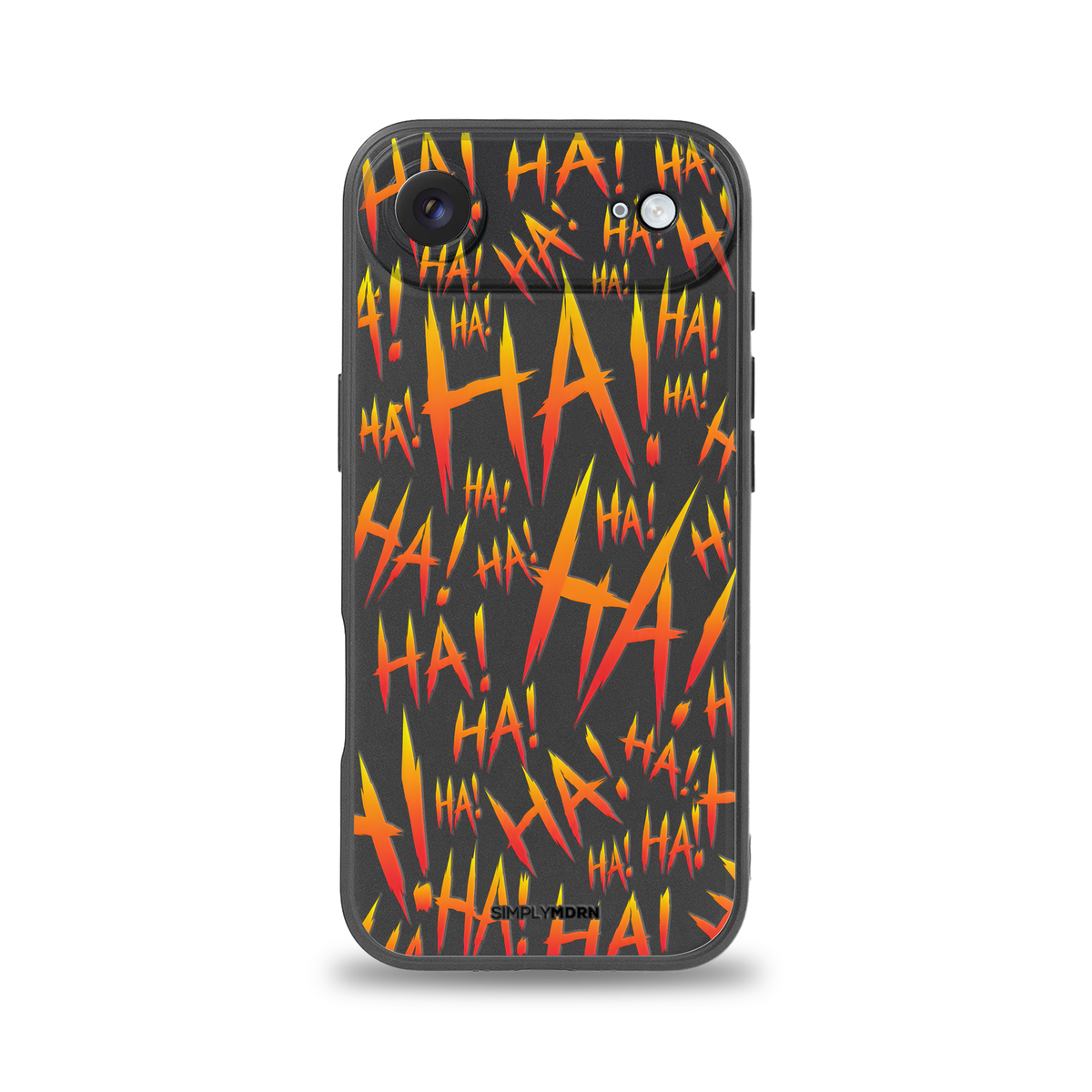 Jokester Ambre: amber scattered HA brush lettering on the black Slim case, view 1