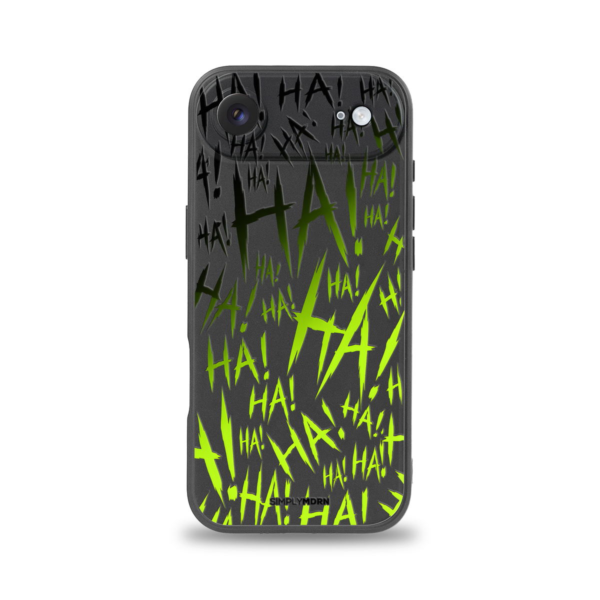 Jokester Kuro Midori: black and green scattered HA brush lettering on the black Slim case, view 1