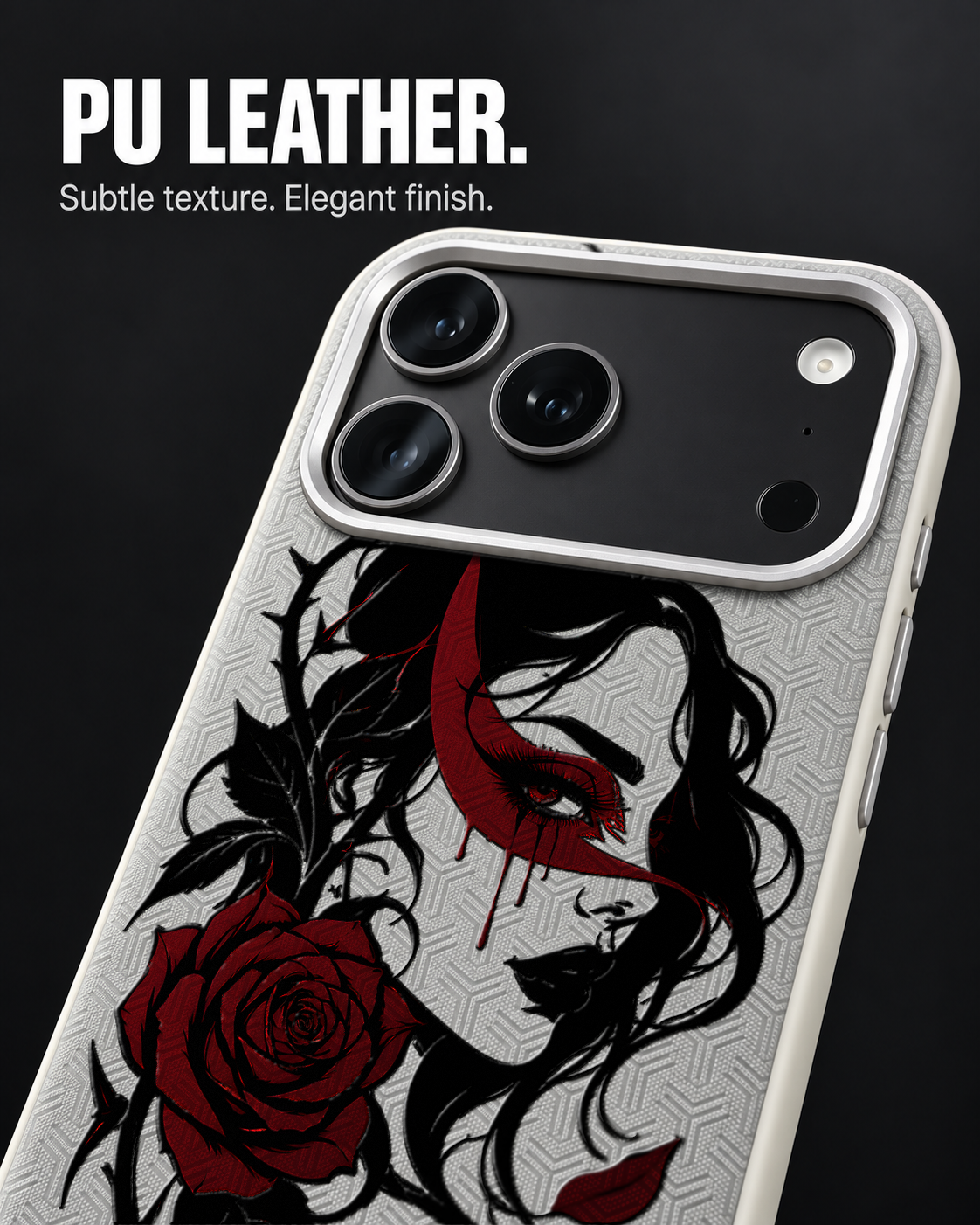 VEILBLOOM LeatherX case in Light Gray, representative iPhone Pro-style template, view 3