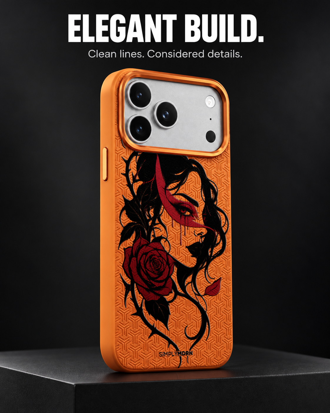 VEILBLOOM LeatherX case in Orange, representative iPhone Pro-style template, view 4