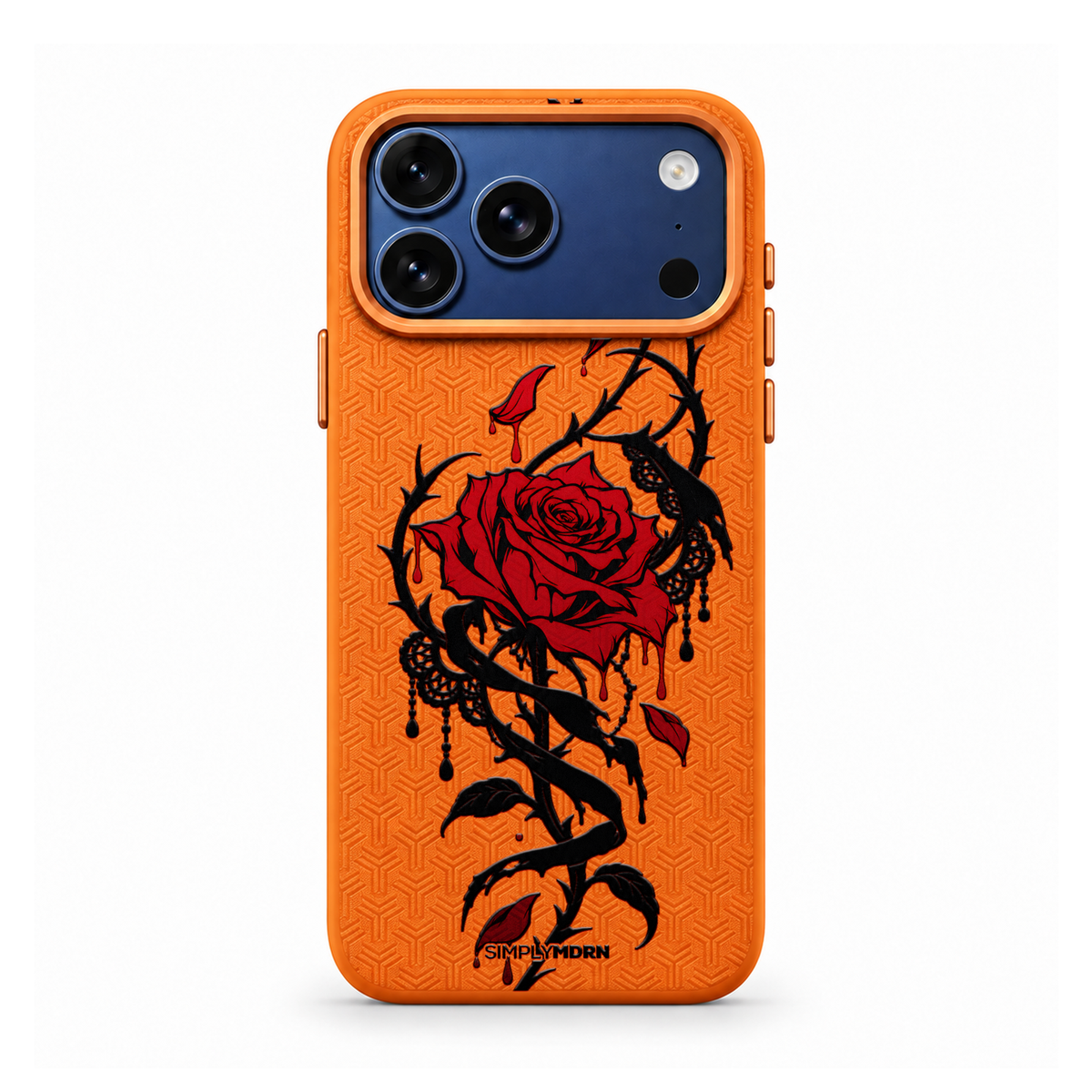 THORNBOUND LeatherX case in Orange, representative iPhone Pro-style template, view 1