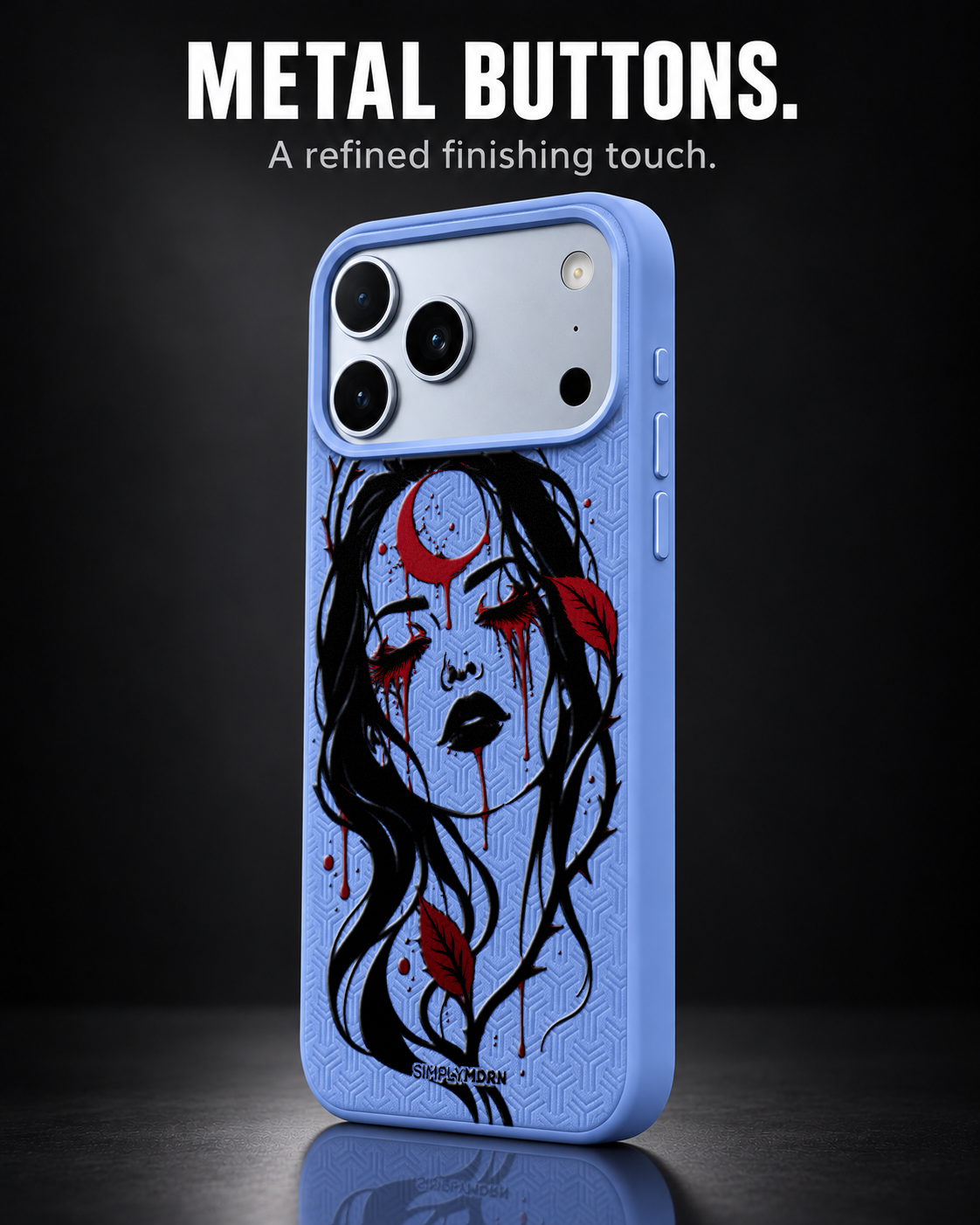 MOONMOURN LeatherX case in Periwinkle, representative iPhone Pro-style template, view 2