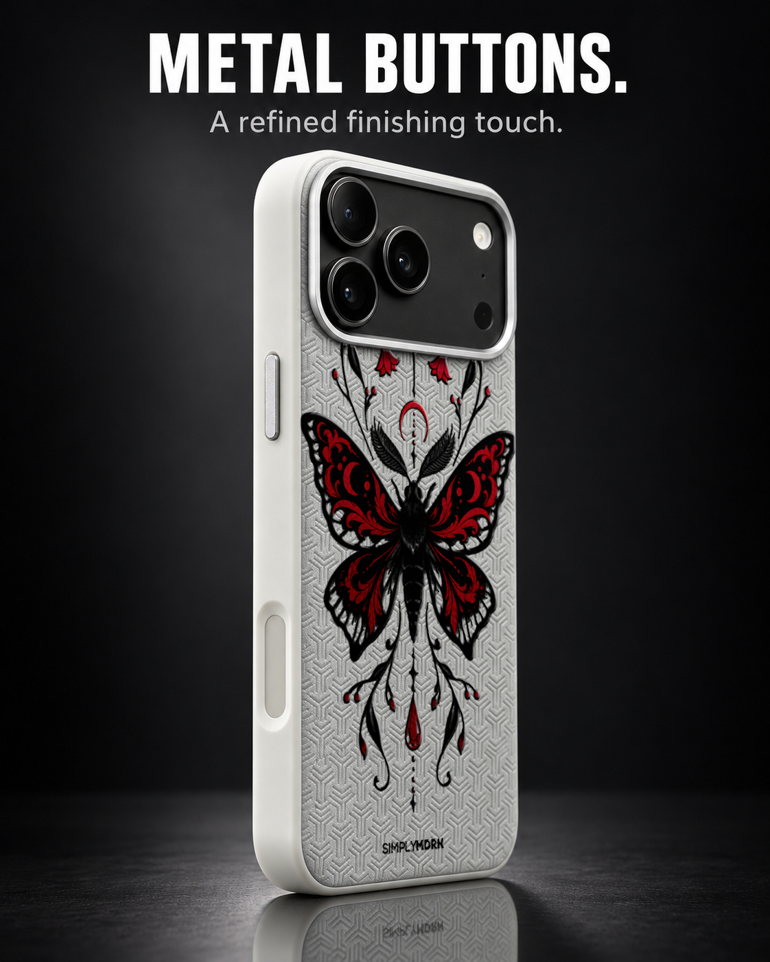 DUSK MOTH LeatherX case in Light Gray, representative iPhone Pro-style template, view 2