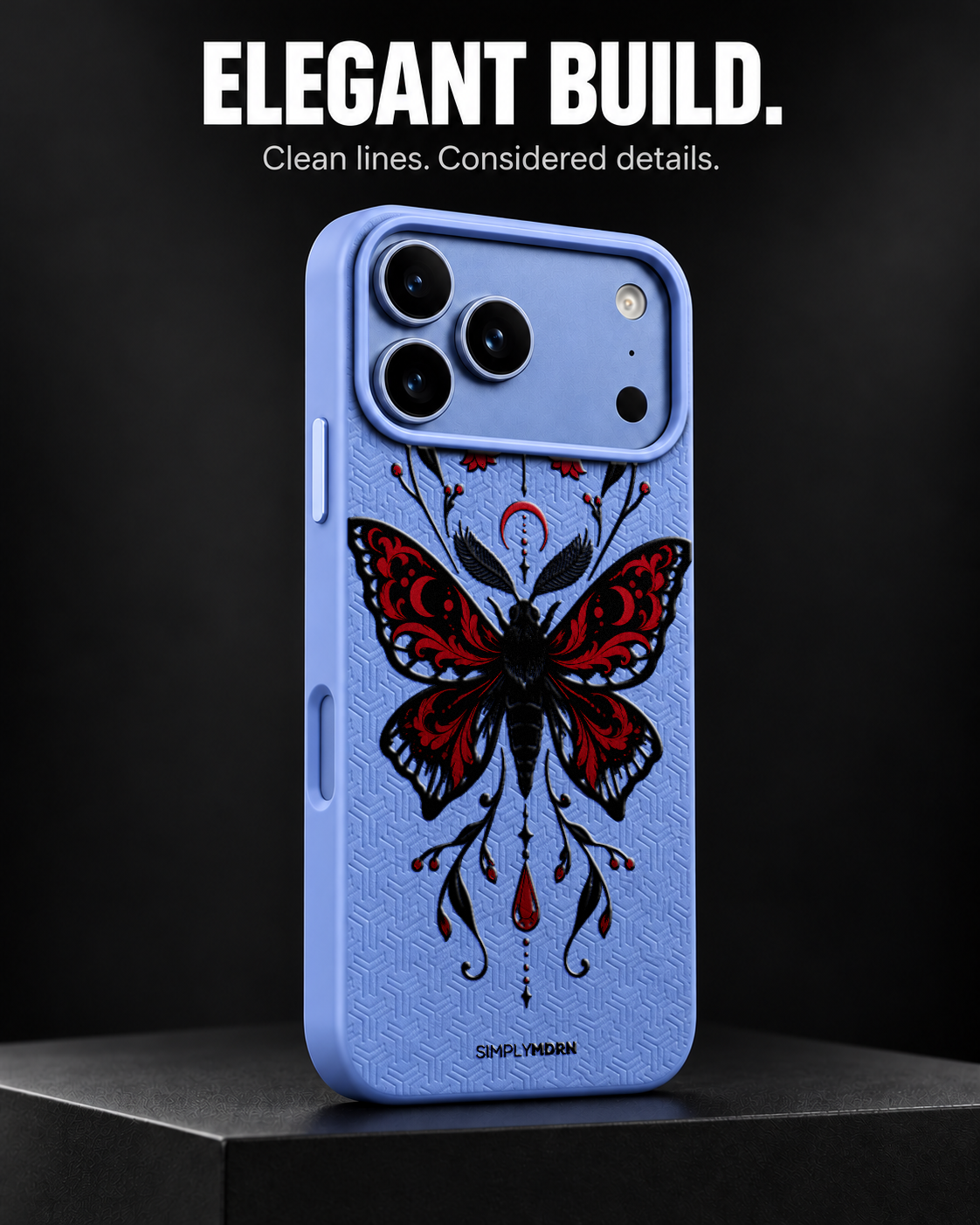DUSK MOTH LeatherX case in Periwinkle, representative iPhone Pro-style template, view 4