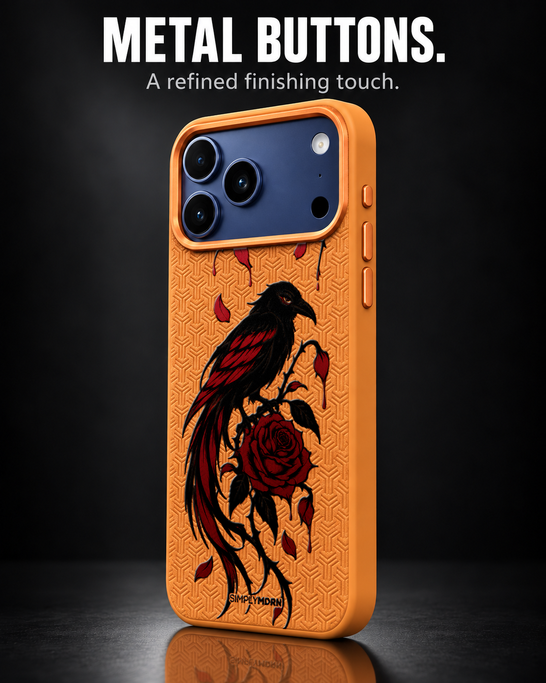RAVENHEART LeatherX case in Orange, representative iPhone Pro-style template, view 2