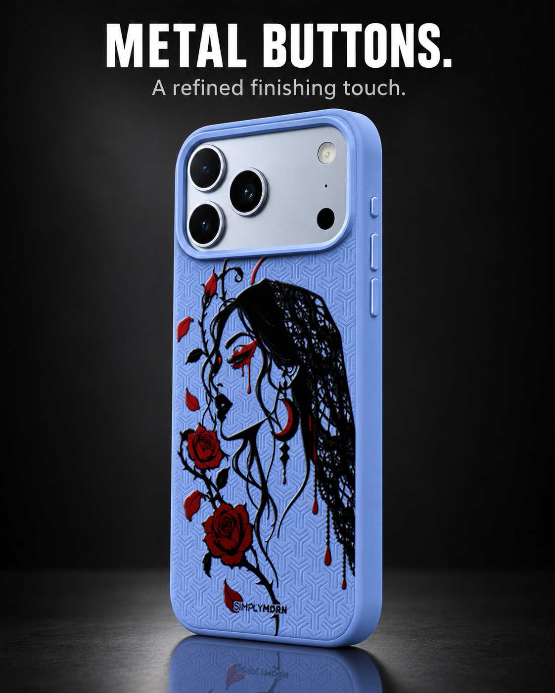 LACE WIDOW LeatherX case in Periwinkle, representative iPhone Pro-style template, view 2
