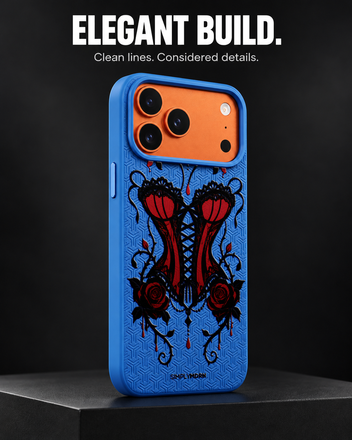 THORN CORSET LeatherX case in Blue, representative iPhone Pro-style template, view 4