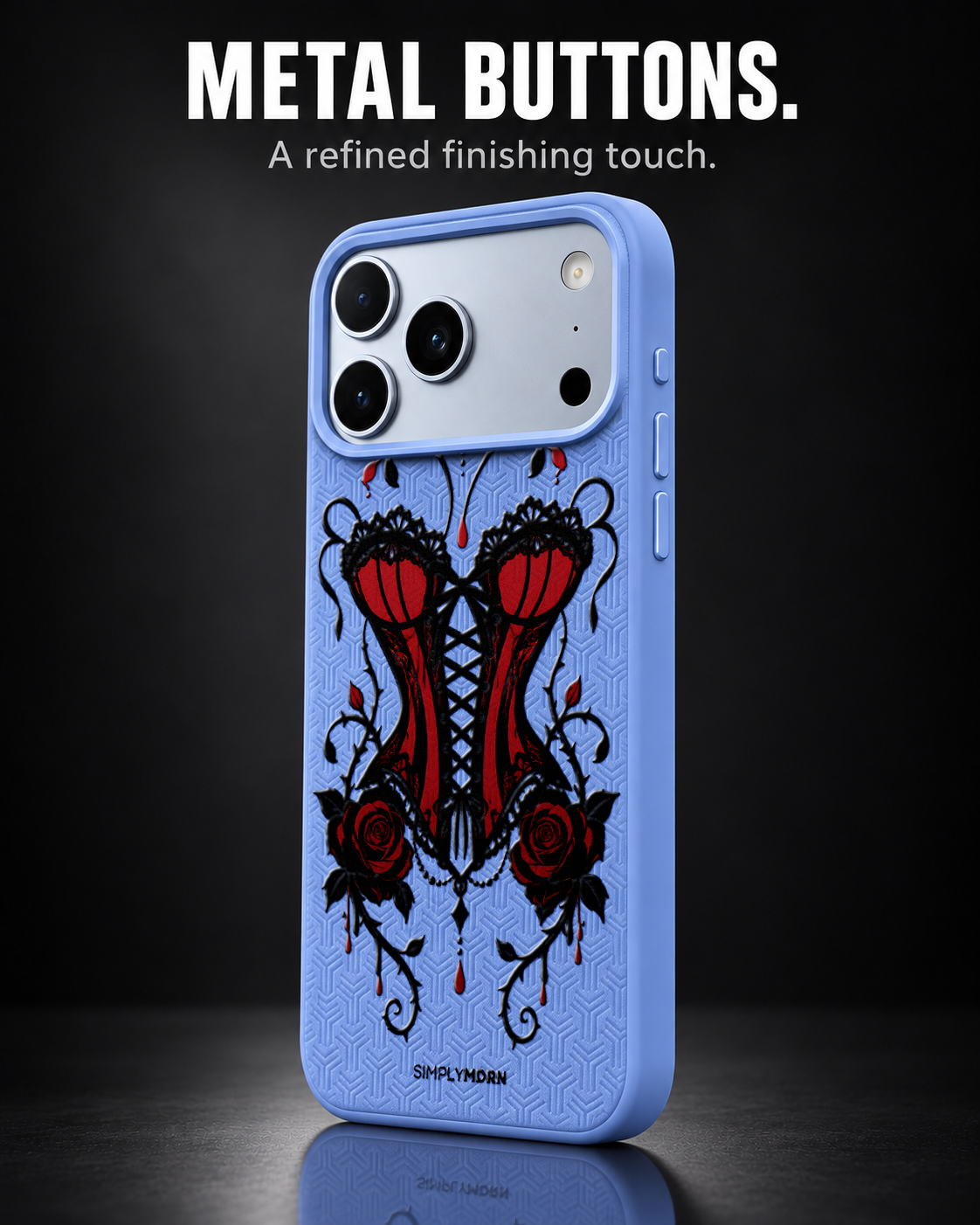 THORN CORSET LeatherX case in Periwinkle, representative iPhone Pro-style template, view 2