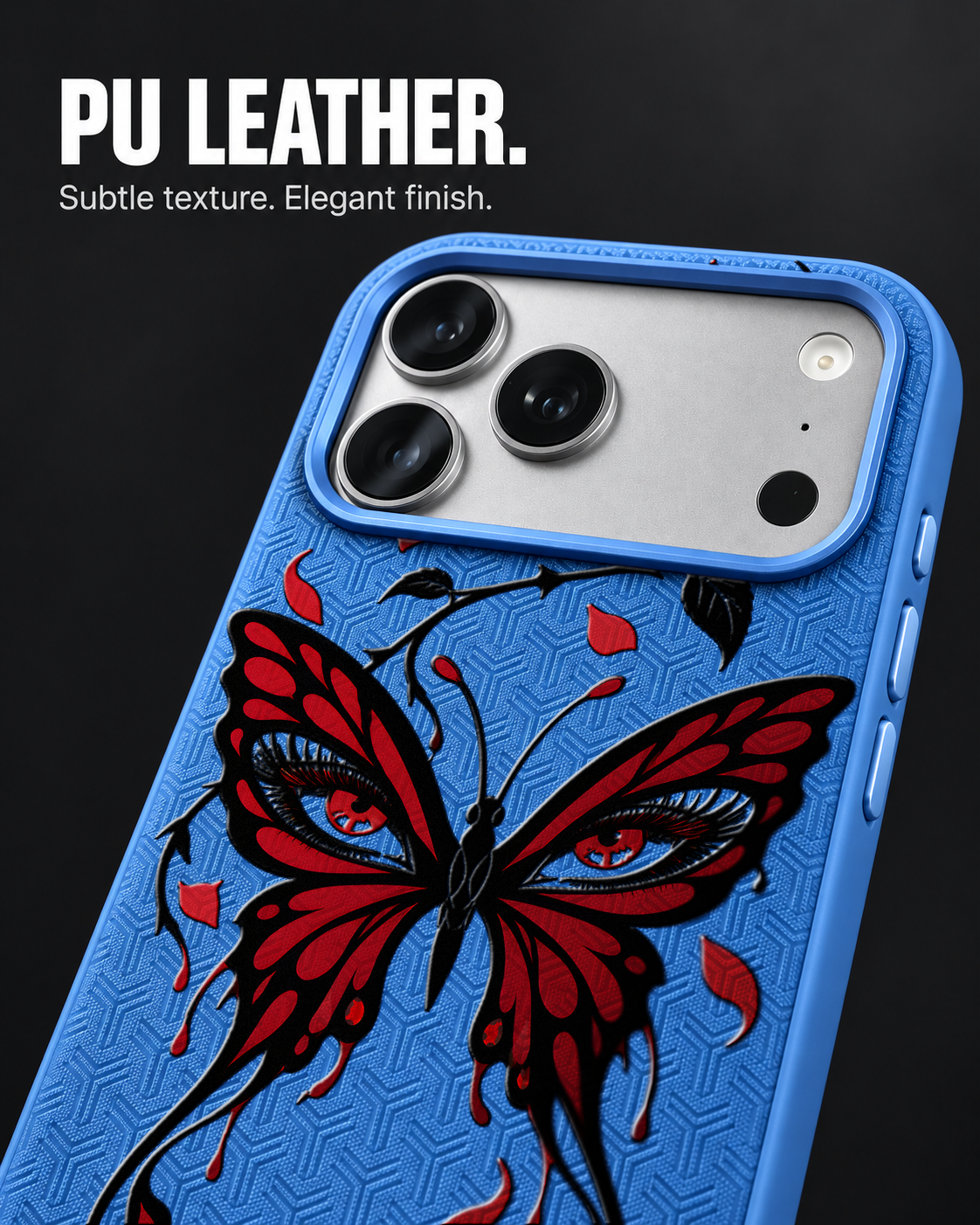 SABLEWING LeatherX case in Blue, representative iPhone Pro-style template, view 3