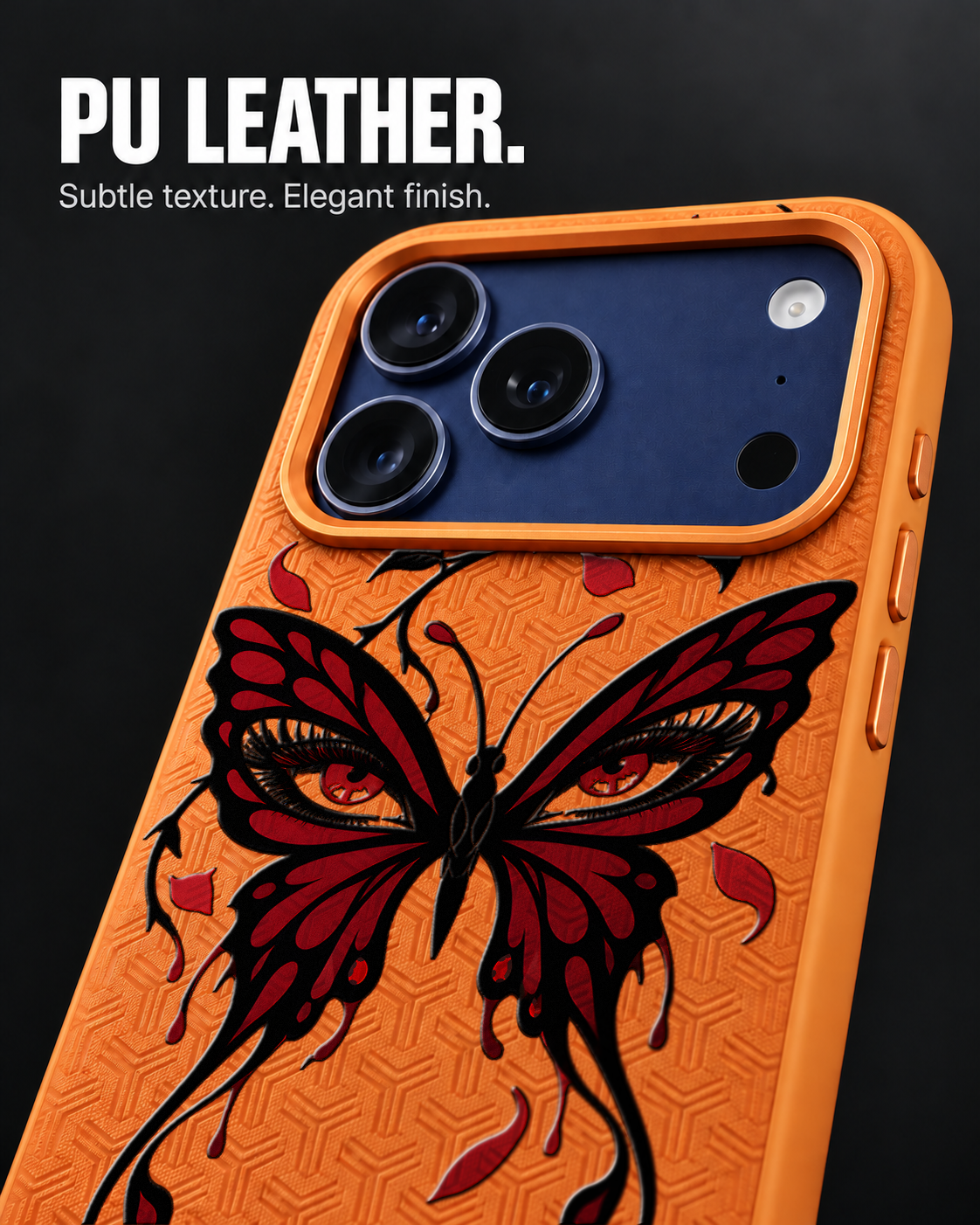 SABLEWING LeatherX case in Orange, representative iPhone Pro-style template, view 3