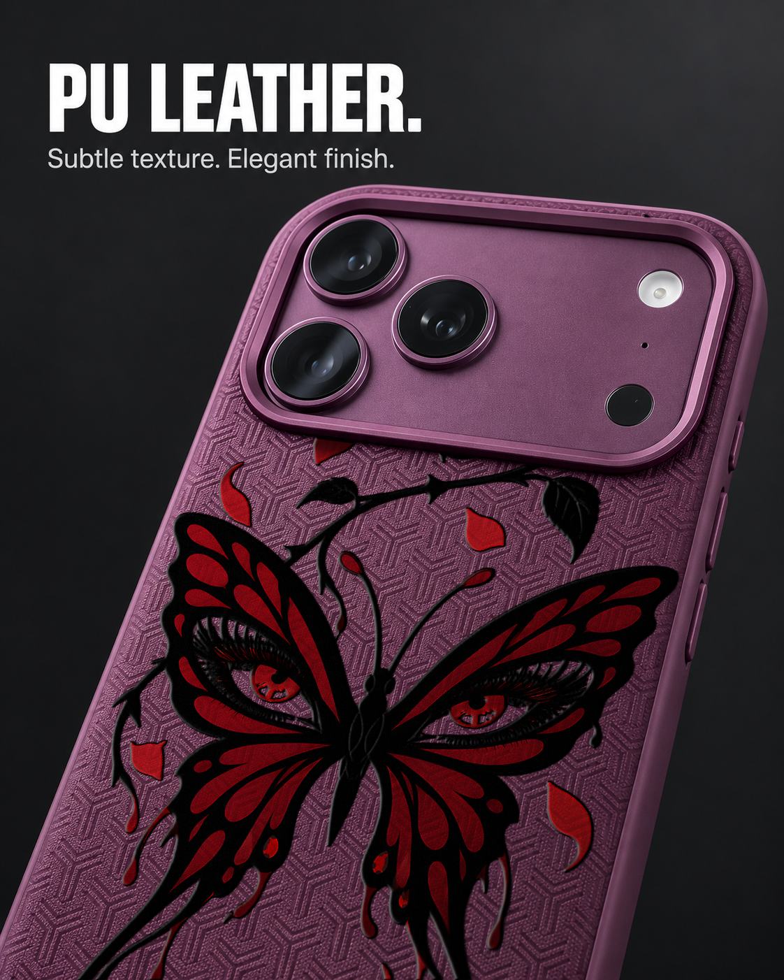 SABLEWING LeatherX case in Plum, representative iPhone Pro-style template, view 3