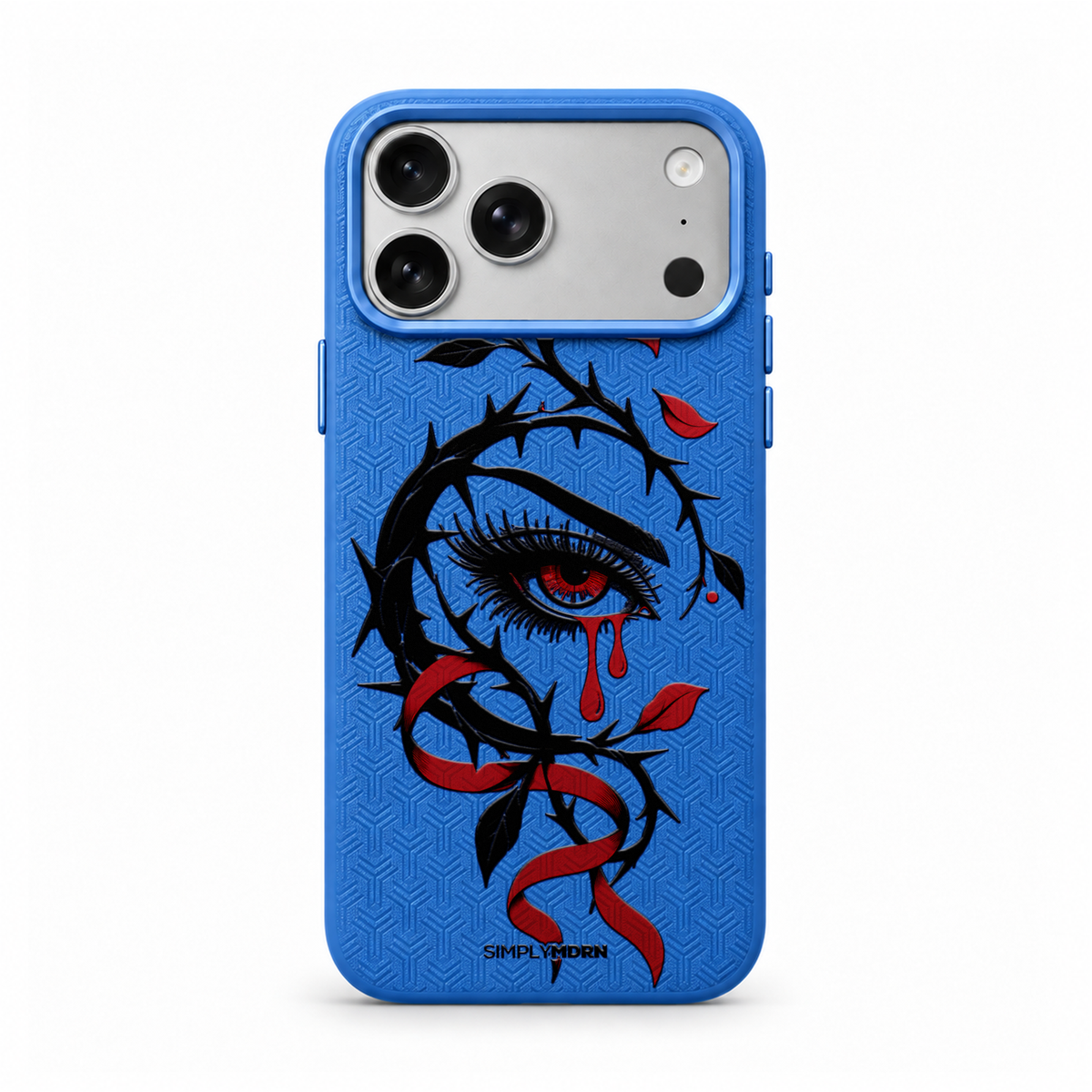 THORNWATCH LeatherX case in Blue, representative iPhone Pro-style template, view 1
