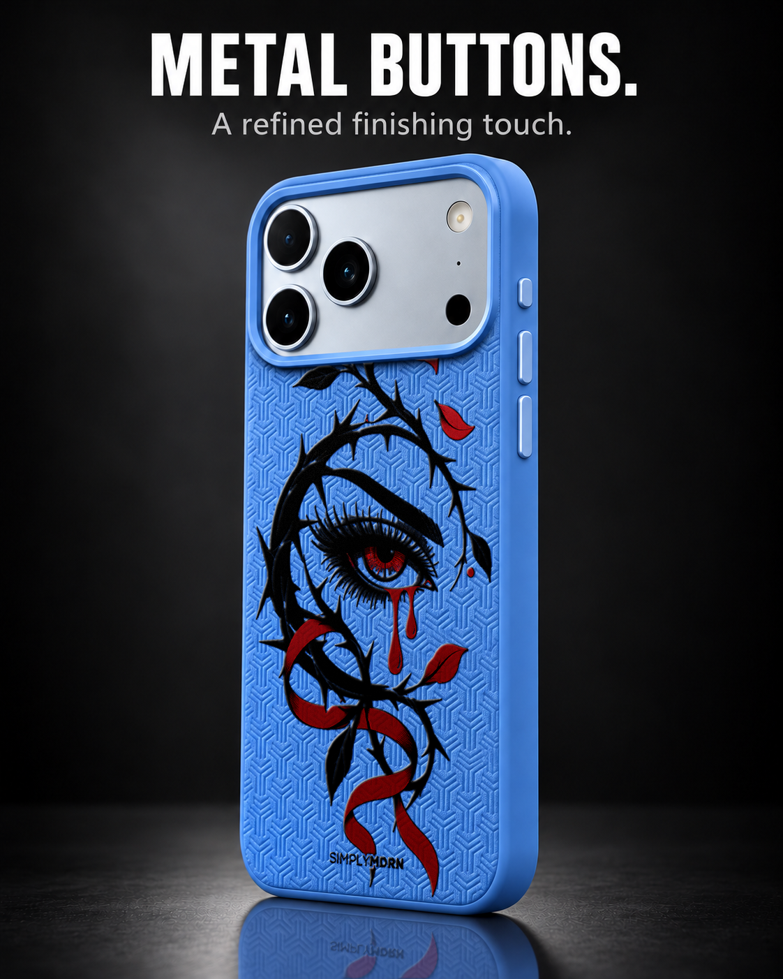 THORNWATCH LeatherX case in Blue, representative iPhone Pro-style template, view 2