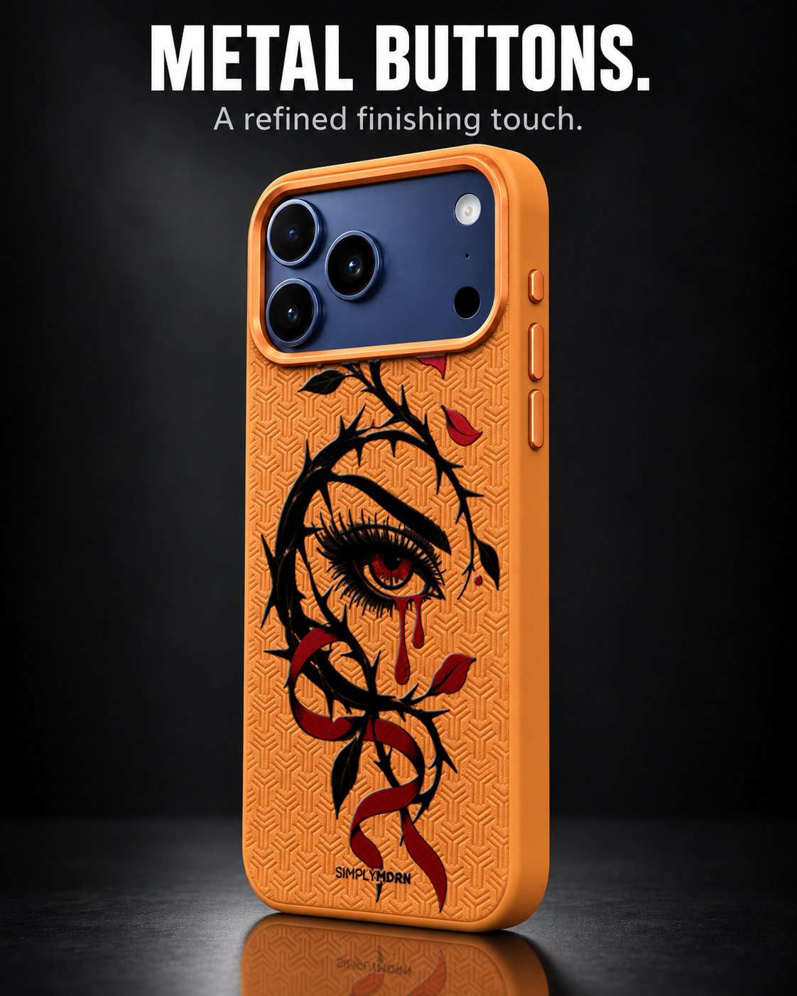 THORNWATCH LeatherX case in Orange, representative iPhone Pro-style template, view 2