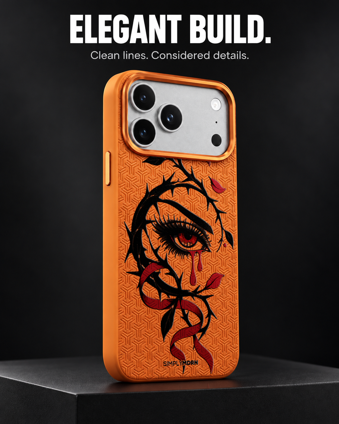 THORNWATCH LeatherX case in Orange, representative iPhone Pro-style template, view 4