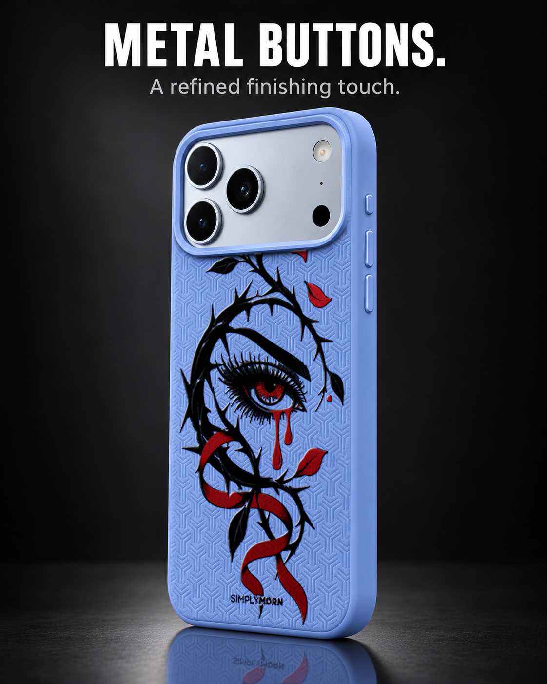 THORNWATCH LeatherX case in Periwinkle, representative iPhone Pro-style template, view 2