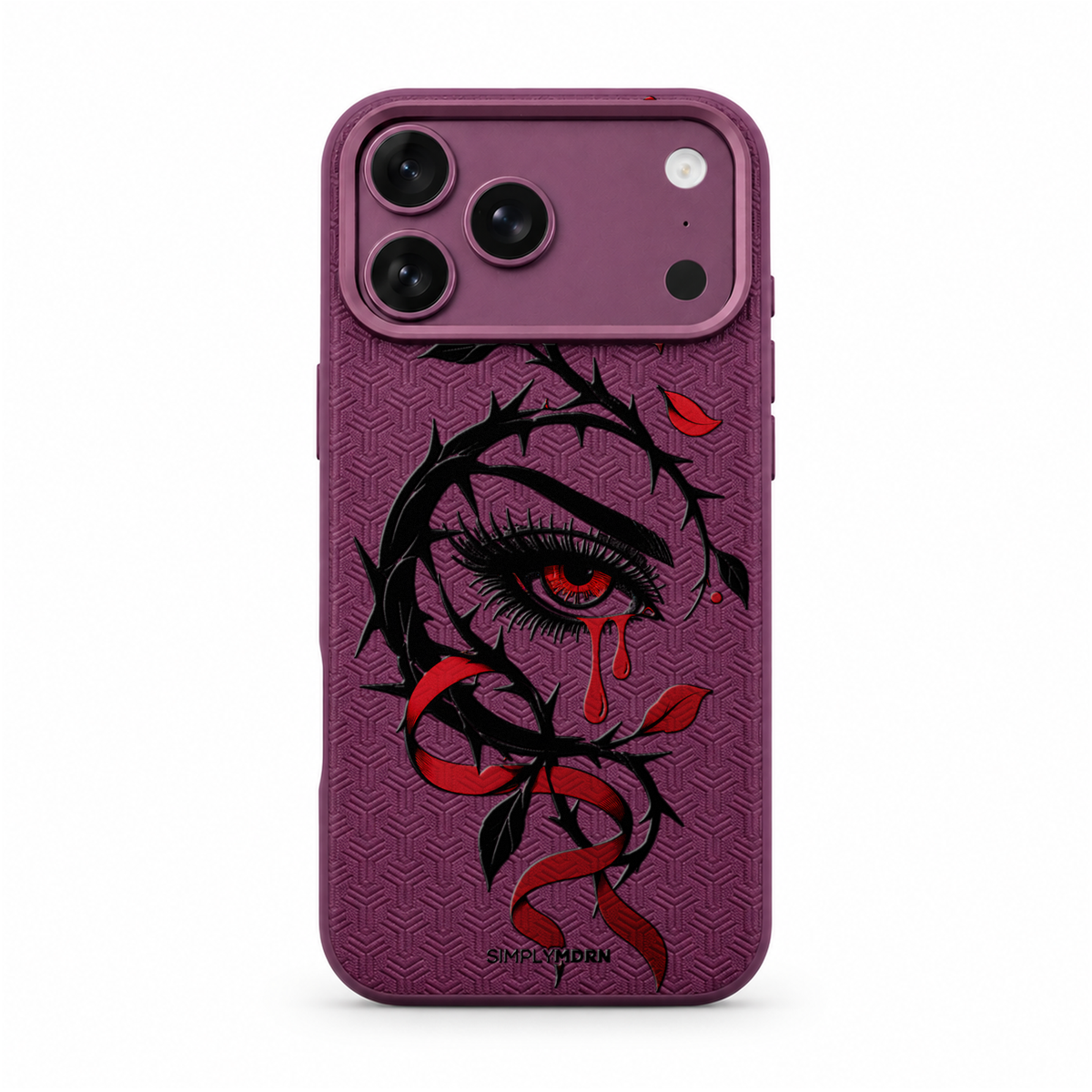 THORNWATCH LeatherX case in Plum, representative iPhone Pro-style template, view 1