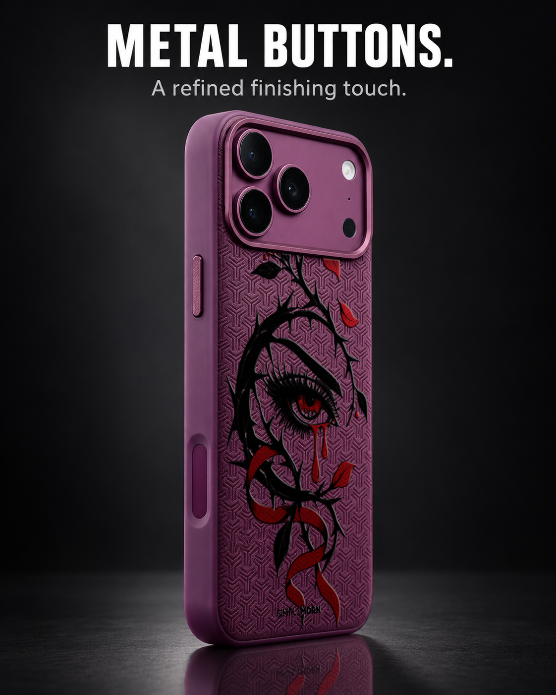 THORNWATCH LeatherX case in Plum, representative iPhone Pro-style template, view 2
