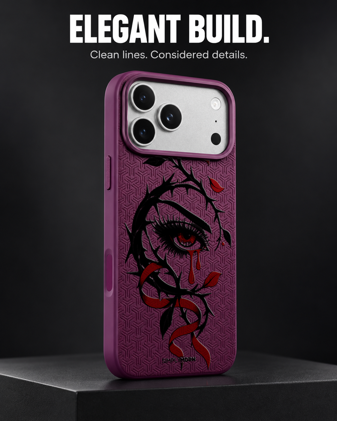 THORNWATCH LeatherX case in Plum, representative iPhone Pro-style template, view 4