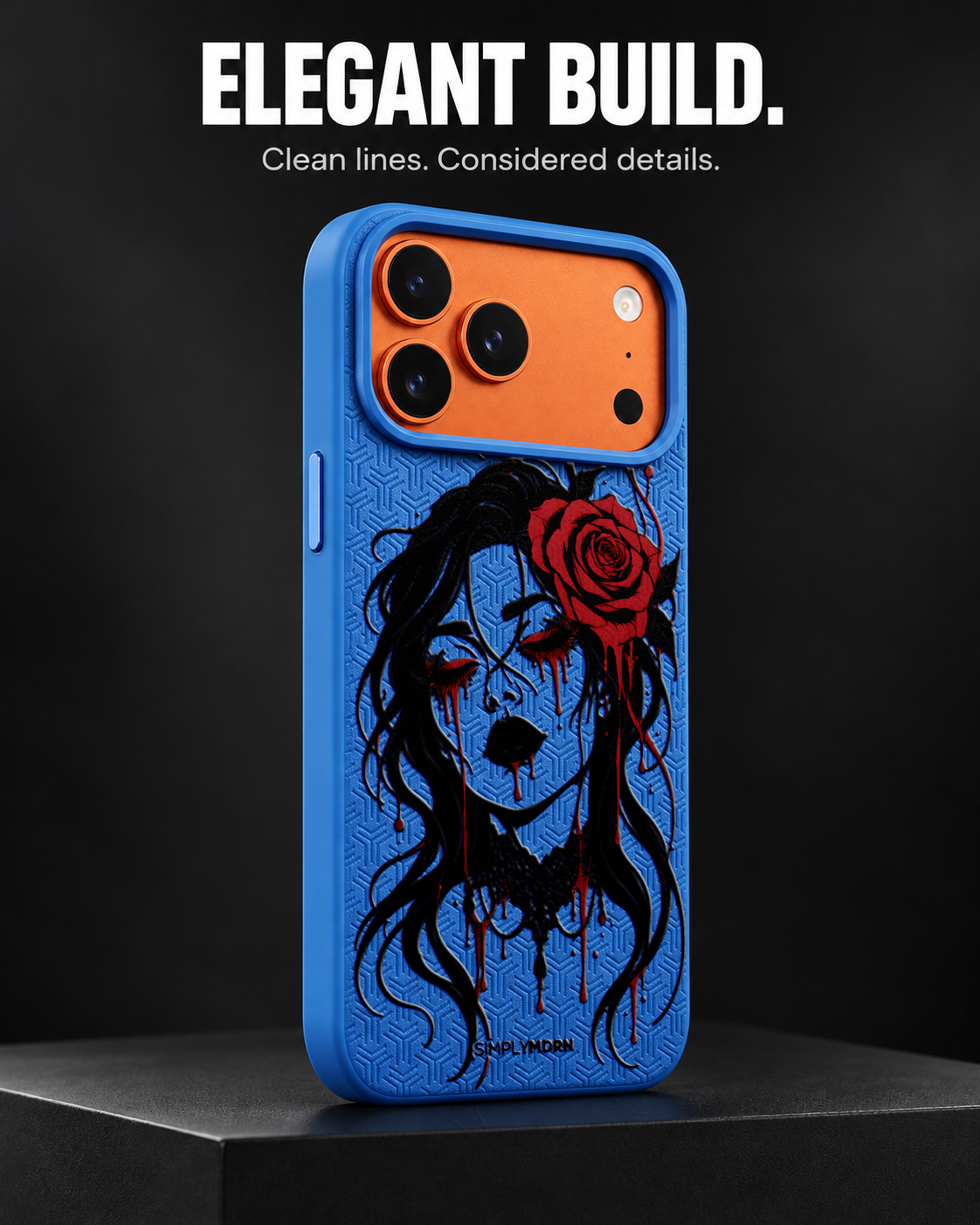 VELVET MOURNING LeatherX case in Blue, representative iPhone Pro-style template, view 4