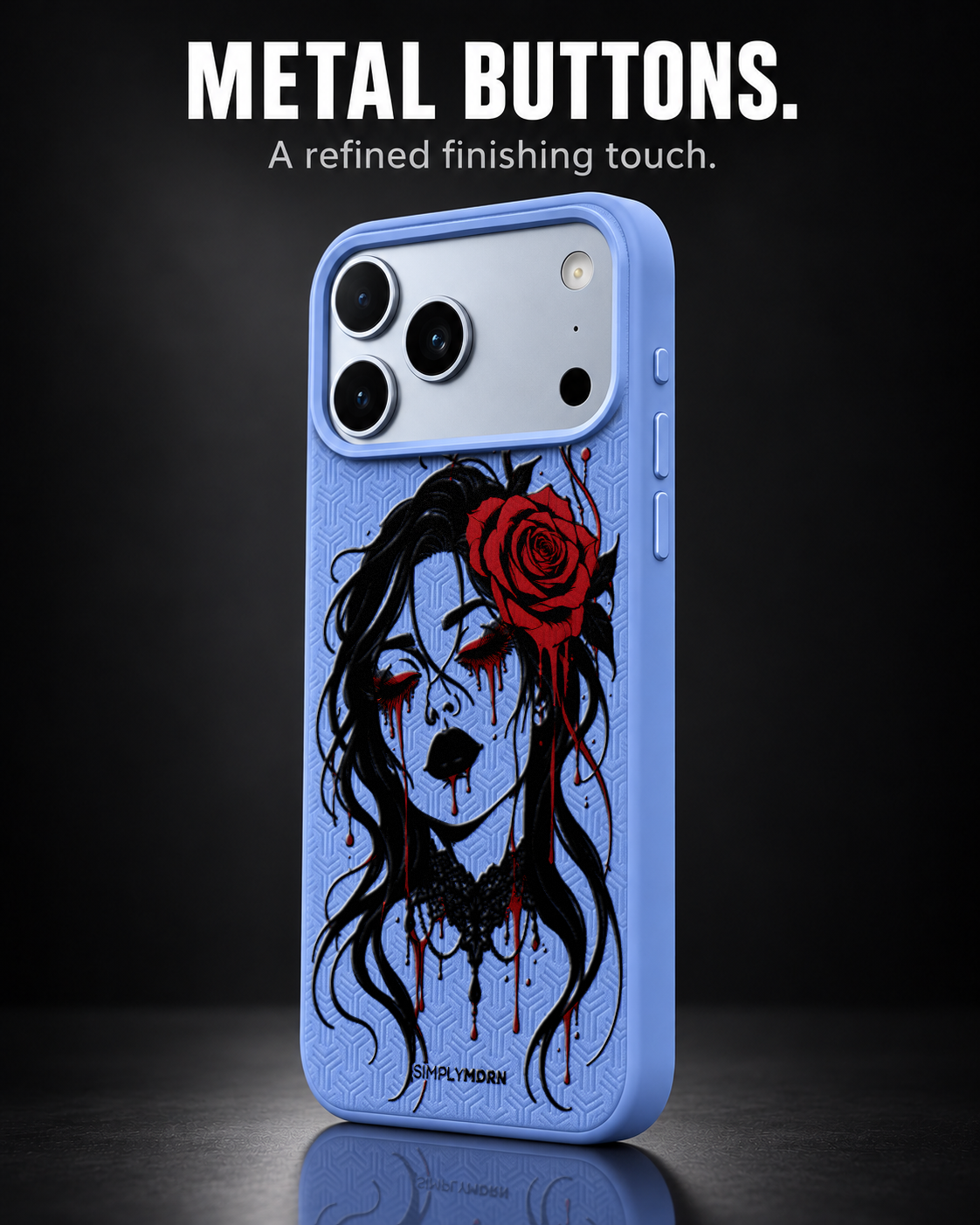 VELVET MOURNING LeatherX case in Periwinkle, representative iPhone Pro-style template, view 2