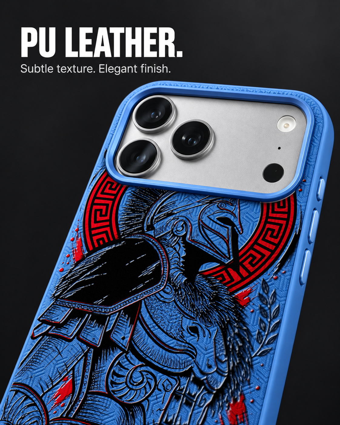 GLADIATOR LeatherX case in Blue, representative iPhone Pro-style template, view 3