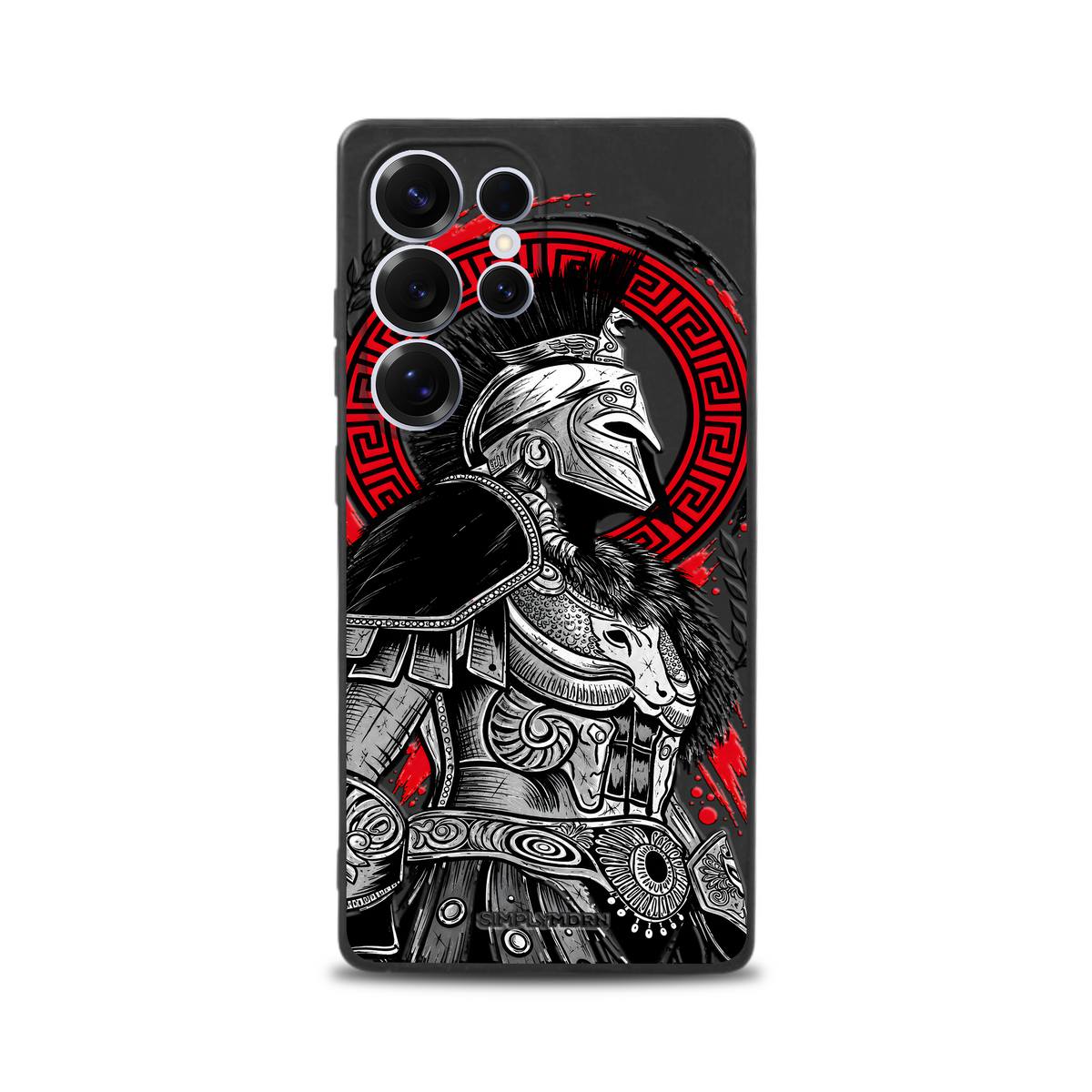 Gladiator black, silver and red warrior artwork on the Black Slim case for Samsung S25 Ultra, view 1