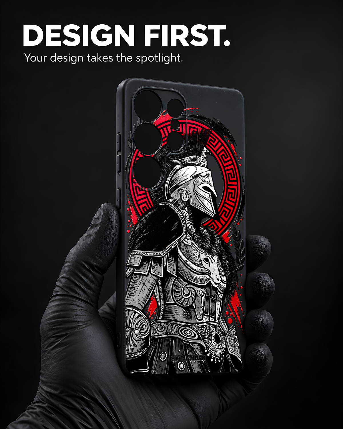 Gladiator black, silver and red warrior artwork on the Black Slim case for Samsung S25 Ultra, view 3