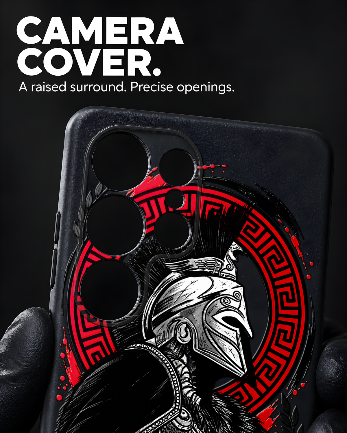 Gladiator black, silver and red warrior artwork on the Black Slim case for Samsung S25 Ultra, view 4