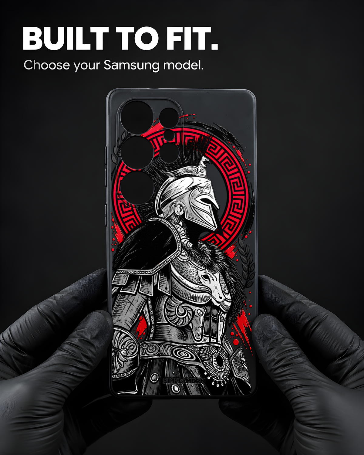 Gladiator black, silver and red warrior artwork on the Black Slim case for Samsung S25 Ultra, view 6