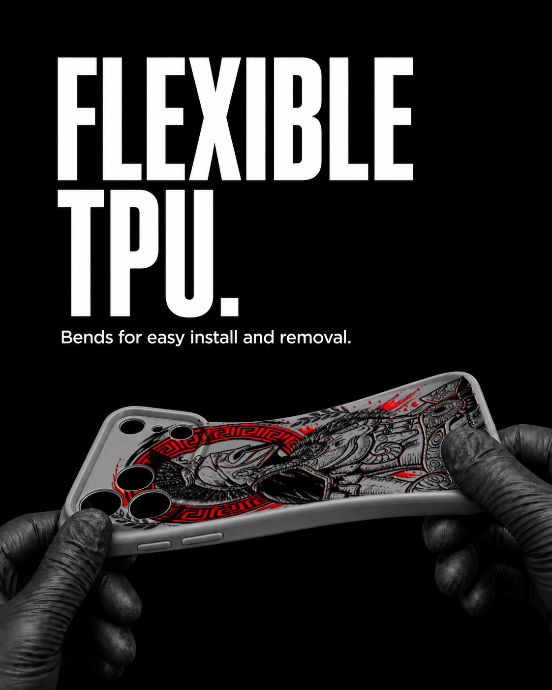 Gladiator black ink and red accents on the Gray Slim case for iPhone 17 Pro Max, view 3