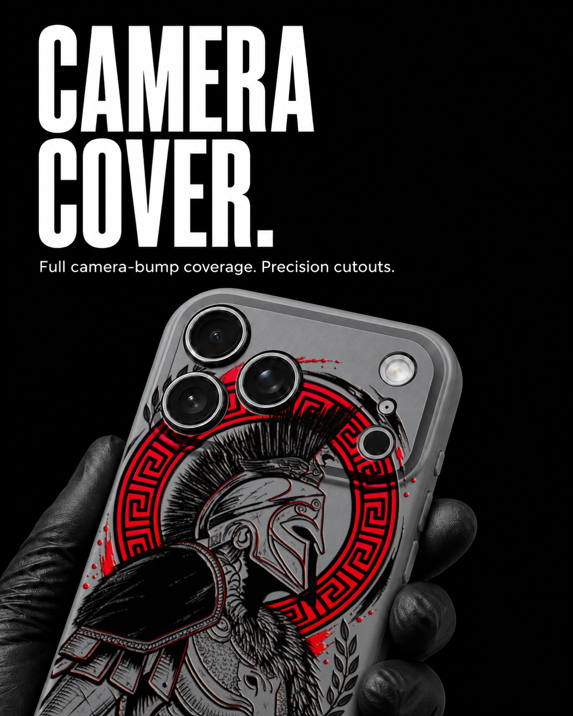 Gladiator black ink and red accents on the Gray Slim case for iPhone 17 Pro Max, view 4