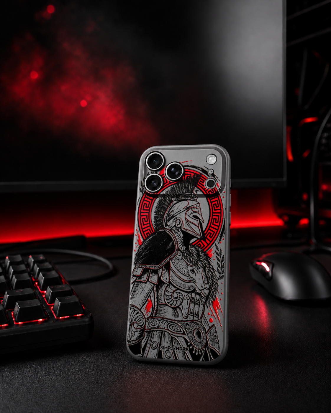 Gladiator black ink and red accents on the Gray Slim case for iPhone 17 Pro Max, view 7