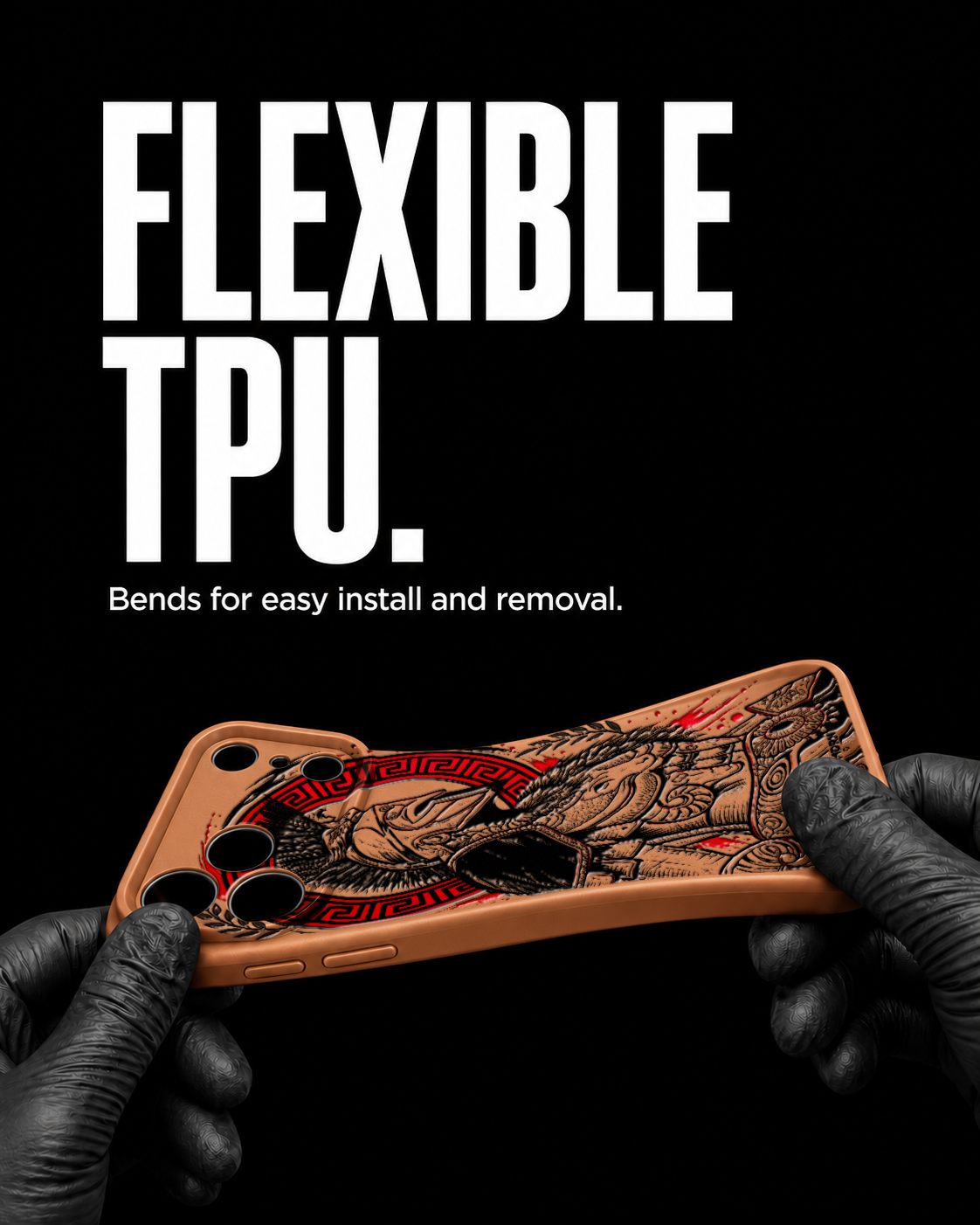 Gladiator black ink and red accents on the Orange Slim case for iPhone 17 Pro Max, view 3