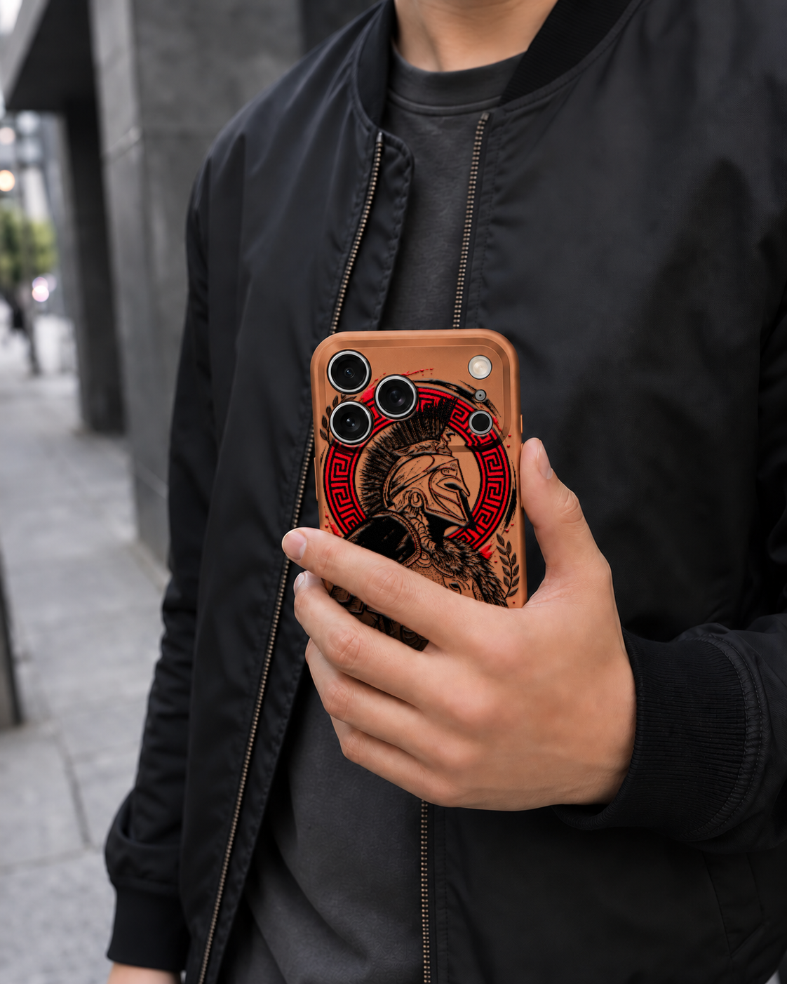 Gladiator black ink and red accents on the Orange Slim case for iPhone 17 Pro Max, view 5