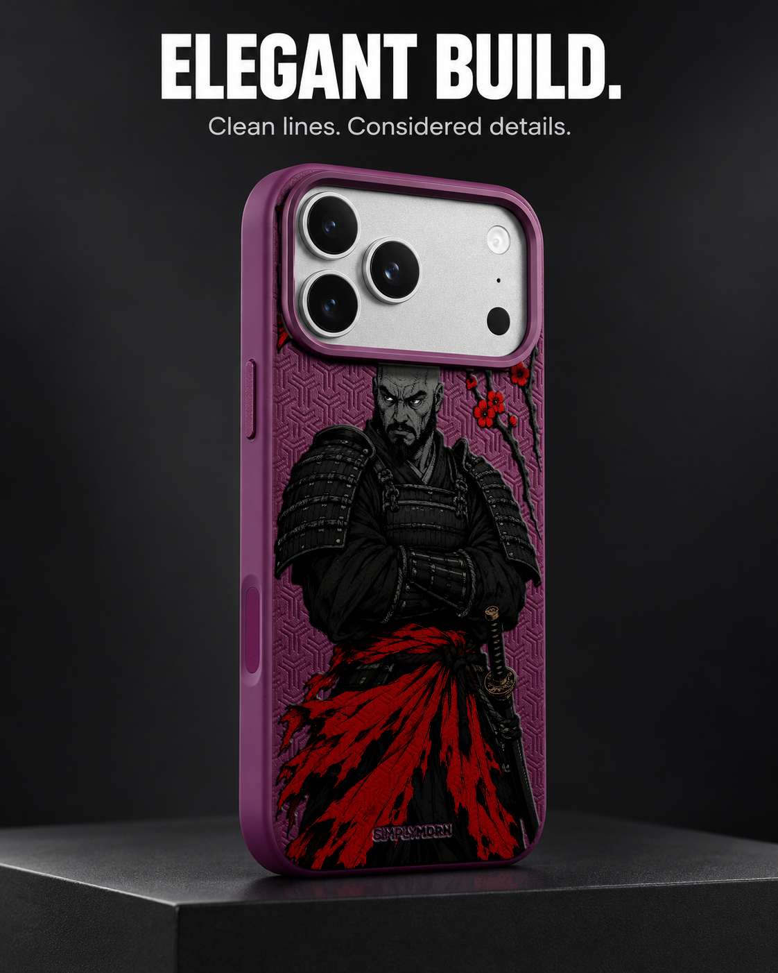 SCARLET VIGIL LeatherX case in Plum, representative iPhone Pro-style template, view 4