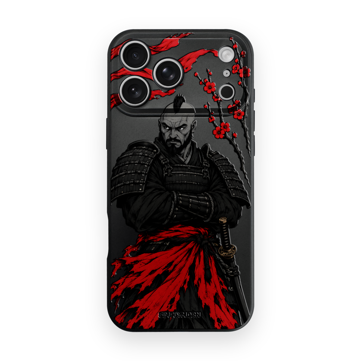 Scarlet Vigil samurai artwork on a Black Slim case for iPhone 17 Pro Max, view 1