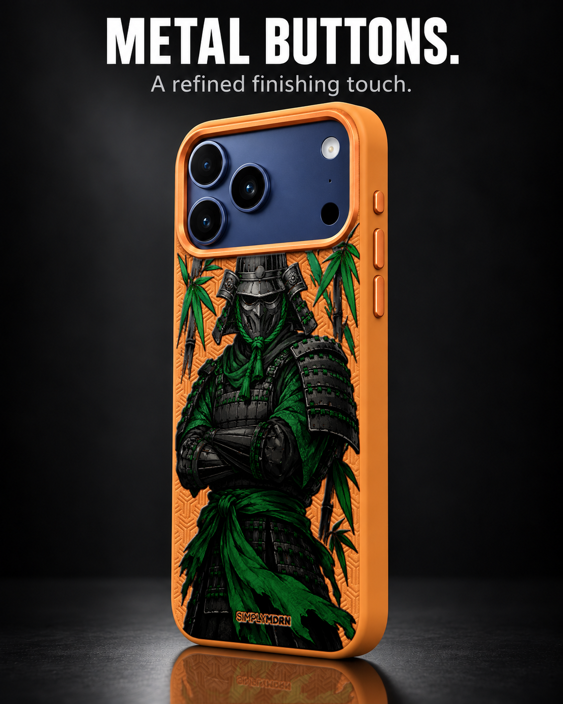 JADE GUARD LeatherX case in Orange, representative iPhone Pro-style template, view 2