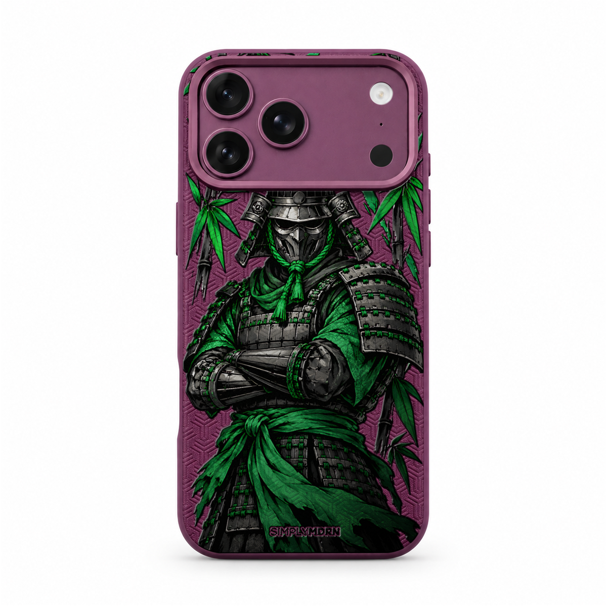 JADE GUARD LeatherX case in Plum, representative iPhone Pro-style template, view 1