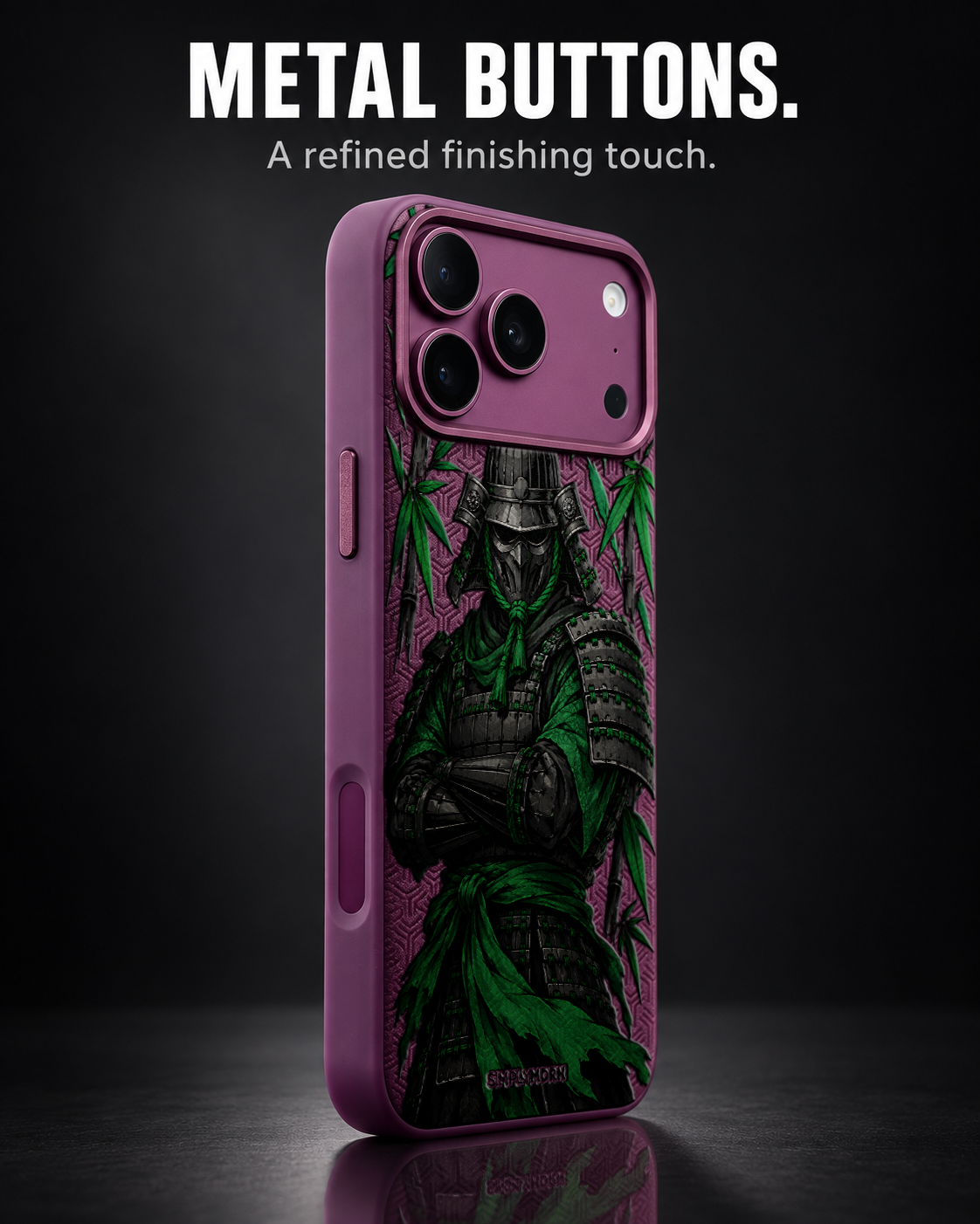 JADE GUARD LeatherX case in Plum, representative iPhone Pro-style template, view 2