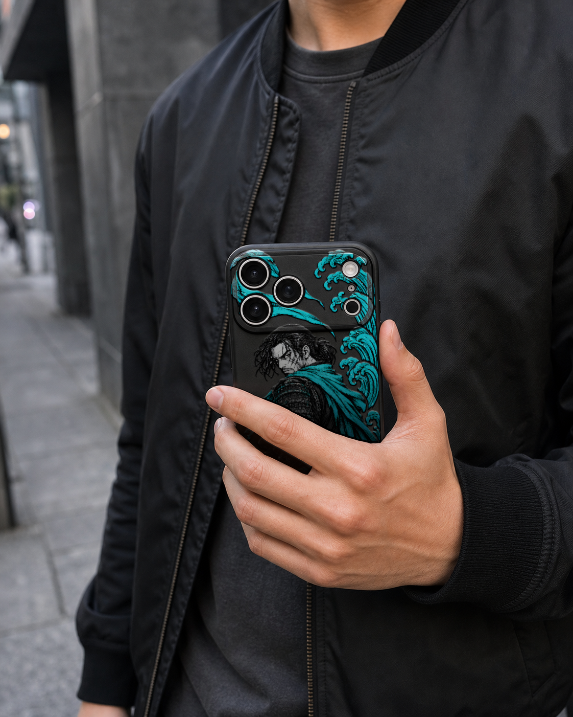 Tideblade samurai artwork on a Black Slim case for iPhone 17 Pro Max, view 5