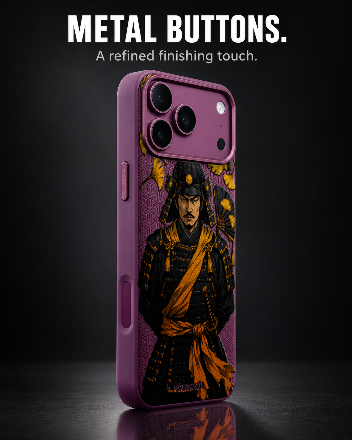 GOLDEN VOW LeatherX case in Plum, representative iPhone Pro-style template, view 2