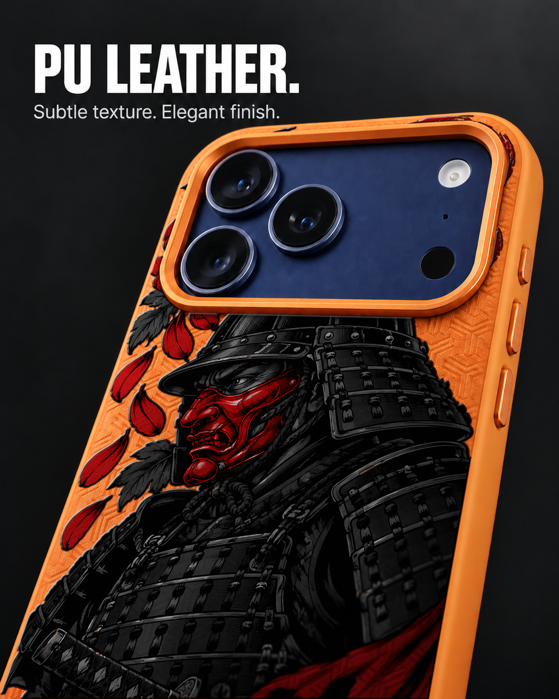 ONI VIGIL LeatherX case in Orange, representative iPhone Pro-style template, view 3