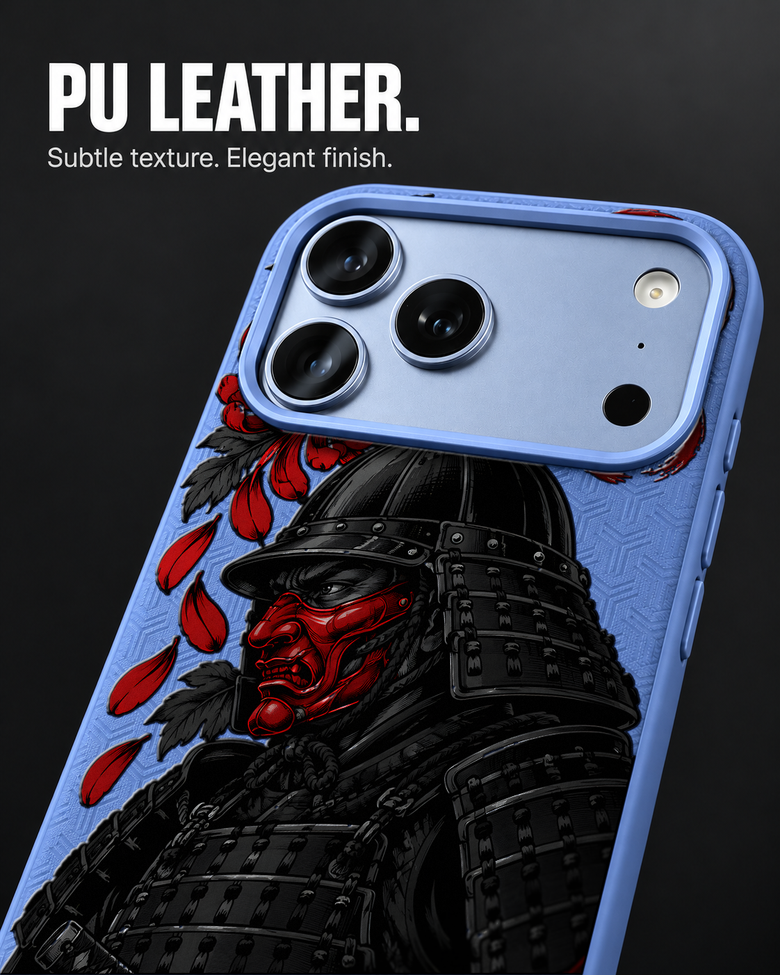 ONI VIGIL LeatherX case in Periwinkle, representative iPhone Pro-style template, view 3