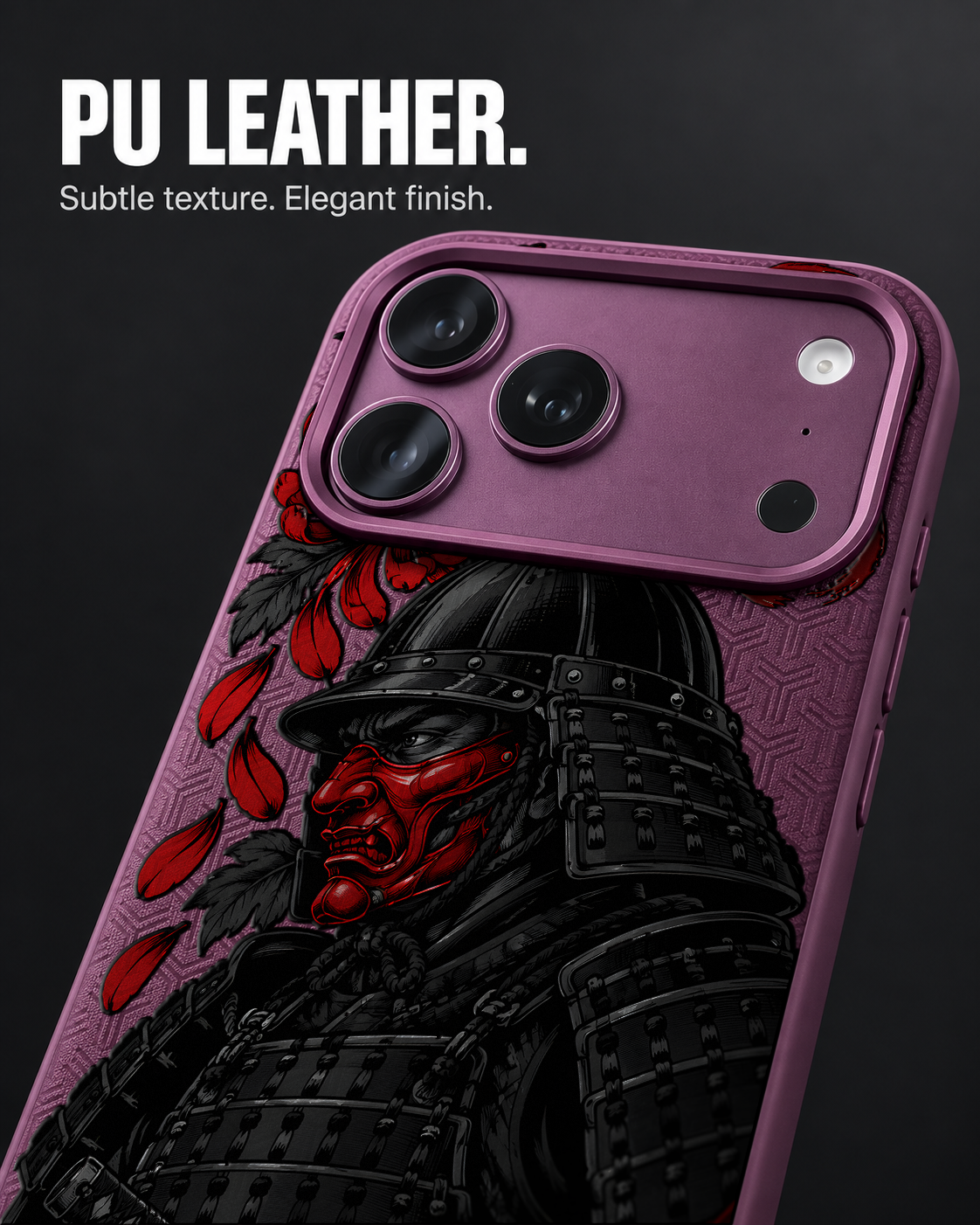 ONI VIGIL LeatherX case in Plum, representative iPhone Pro-style template, view 3