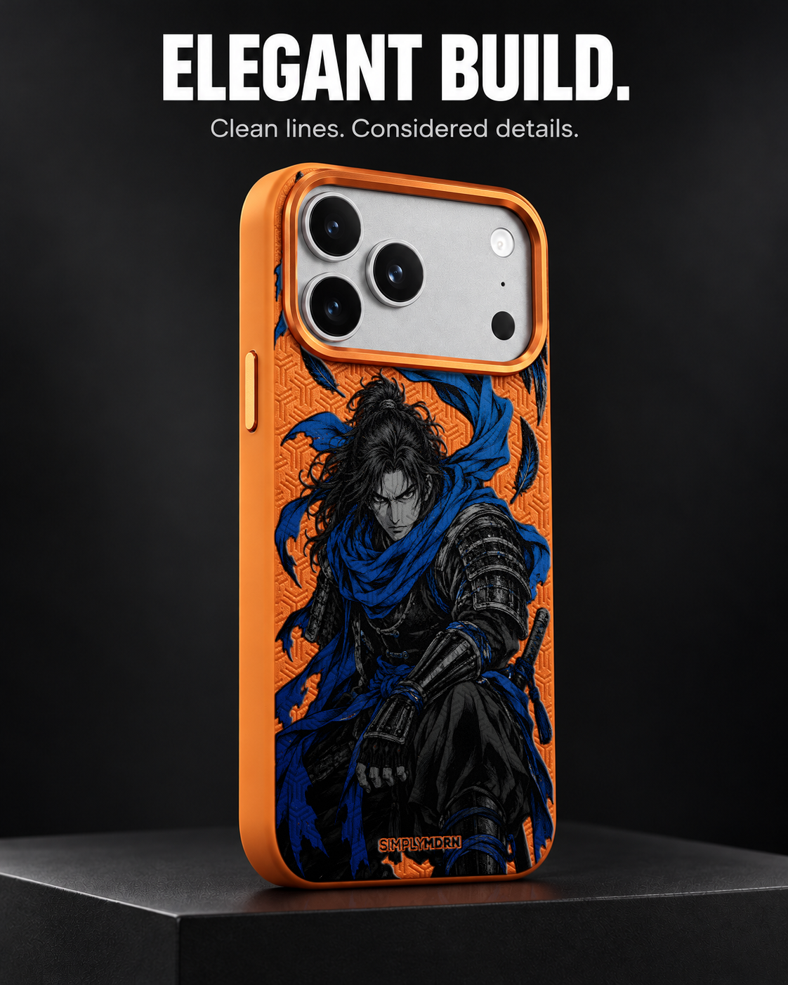 SKYFANG LeatherX case in Orange, representative iPhone Pro-style template, view 4