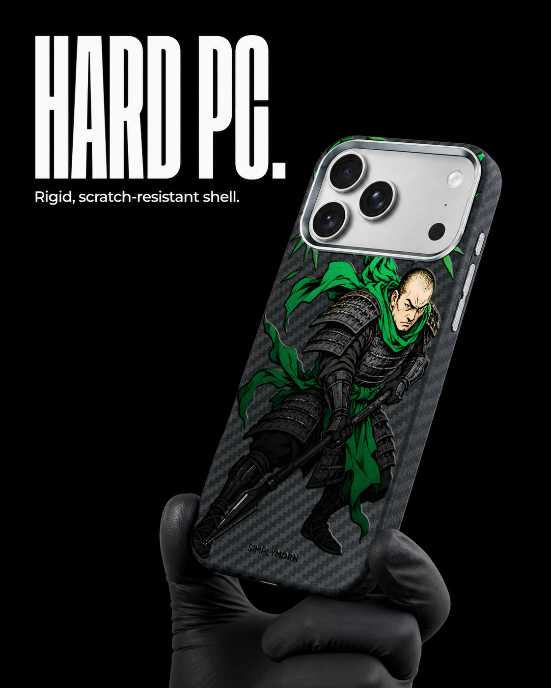 Jade Strike samurai artwork on a Black Carbon case for iPhone 17 Pro, view 3