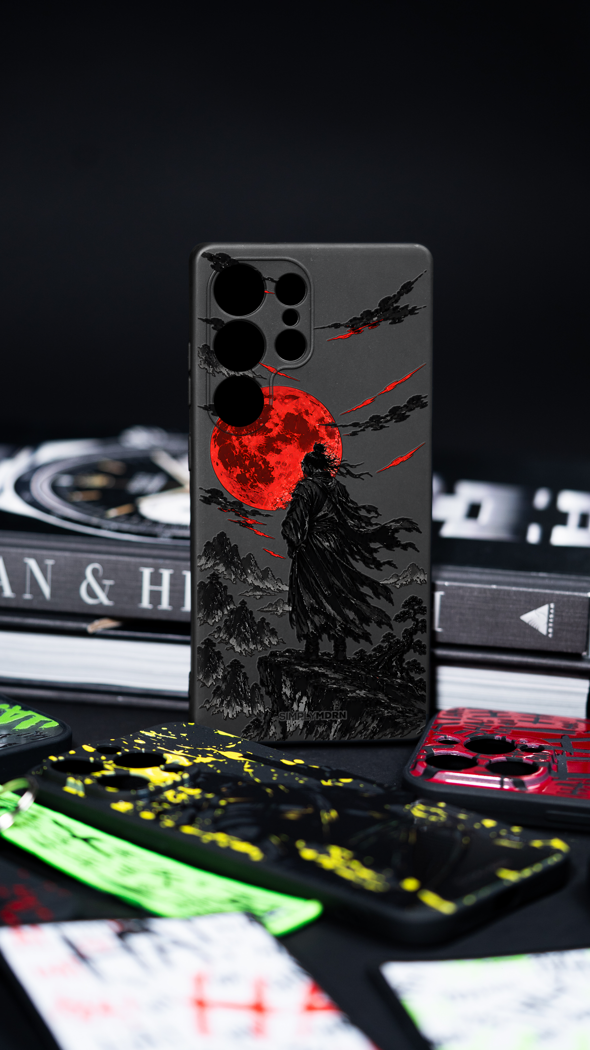 SILENT OATH red moon and black samurai artwork on the Black SLIM [S1] case for Samsung S25 Ultra, view 7